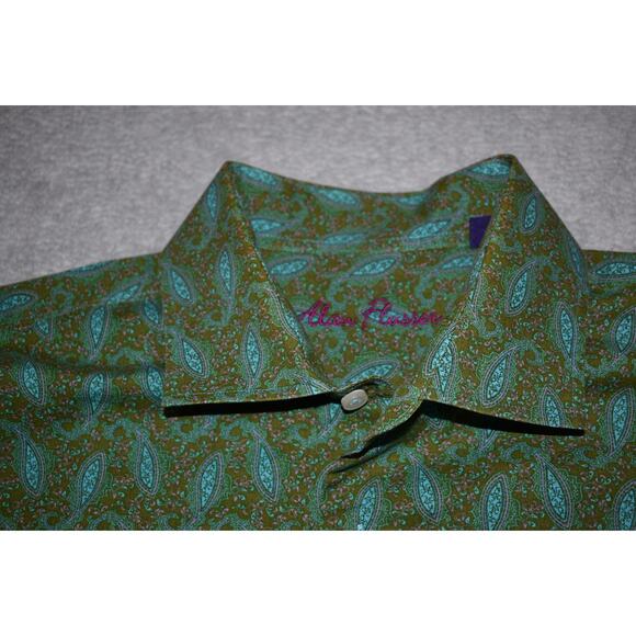 Alan Flusser Dress Shirt Mens Size XL Green Blue Paisley Design Short Sleeve - Picture 3 of 6